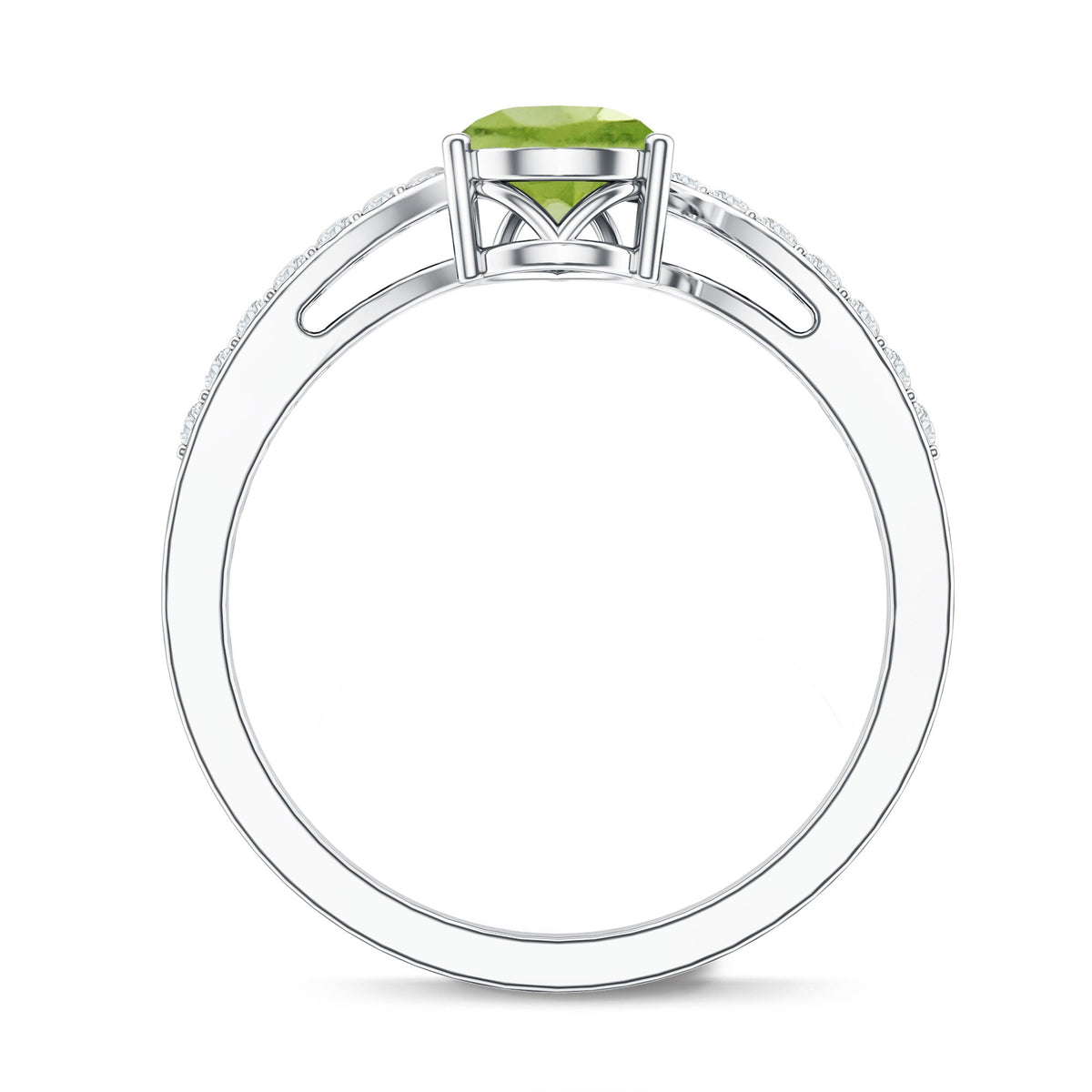 1 Carat Pear Shaped Peridot Engagement Ring with Diamond Bypass Shank