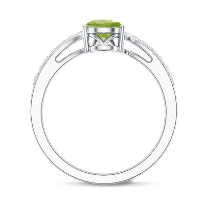 1 Carat Pear Shaped Peridot Engagement Ring with Diamond Bypass Shank