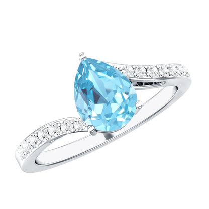 Pear Cut Aquamarine Teardrop Engagement Ring with Diamond