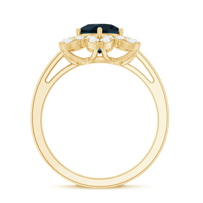 1.3 Carat Round London Blue Topaz Floral Engagement Ring with Diamond