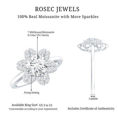 Certified Moissanite Flower Halo Engagement Ring for Women