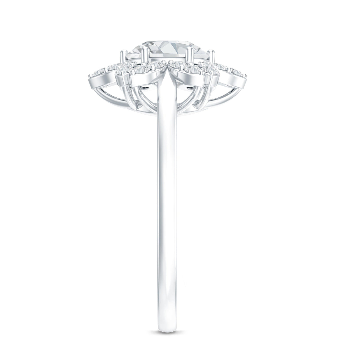 Certified Moissanite Flower Halo Engagement Ring for Women
