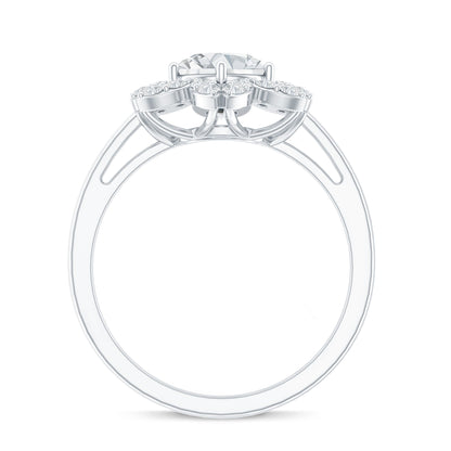 Certified Moissanite Flower Halo Engagement Ring for Women