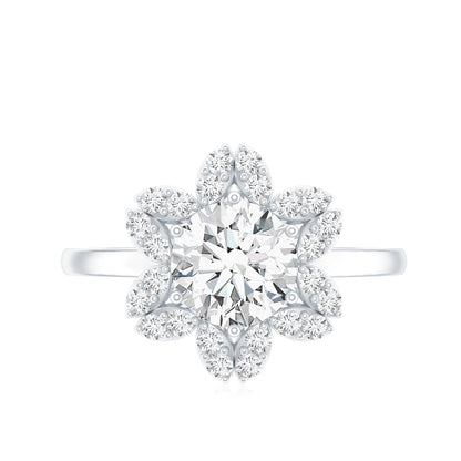 Certified Moissanite Flower Halo Engagement Ring for Women