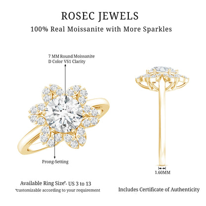 Certified Moissanite Flower Halo Engagement Ring for Women