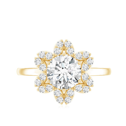 Certified Moissanite Flower Halo Engagement Ring for Women