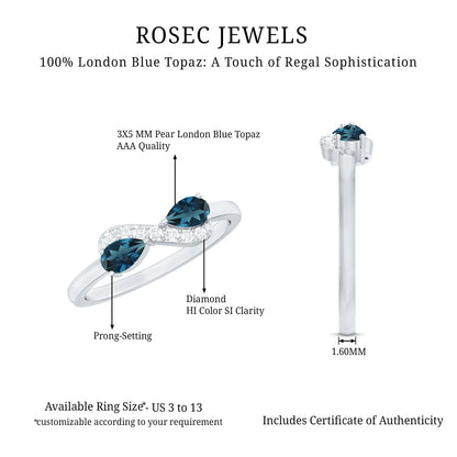 Pear Shape London Blue Topaz Infinity Promise Ring with Diamond