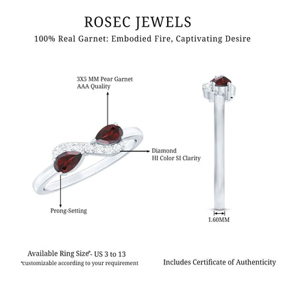 Real Garnet 2 Stone Infinity Promise Ring with Diamond