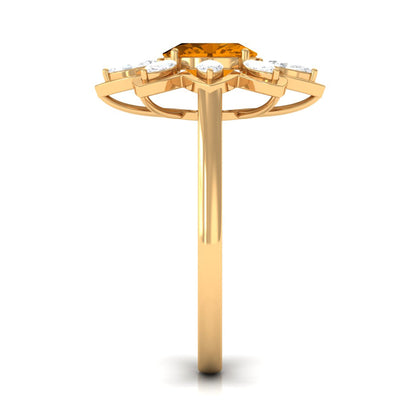 1 Carat Oval Cut Citrine Flower Engagement Ring with Diamond Stones