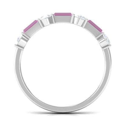 Natural Pink Tourmaline Semi Eternity Ring with Moissanite