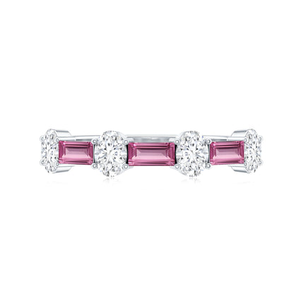 Natural Pink Tourmaline Semi Eternity Ring with Moissanite