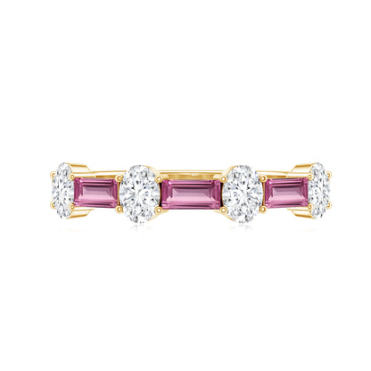 Natural Pink Tourmaline Semi Eternity Ring with Moissanite