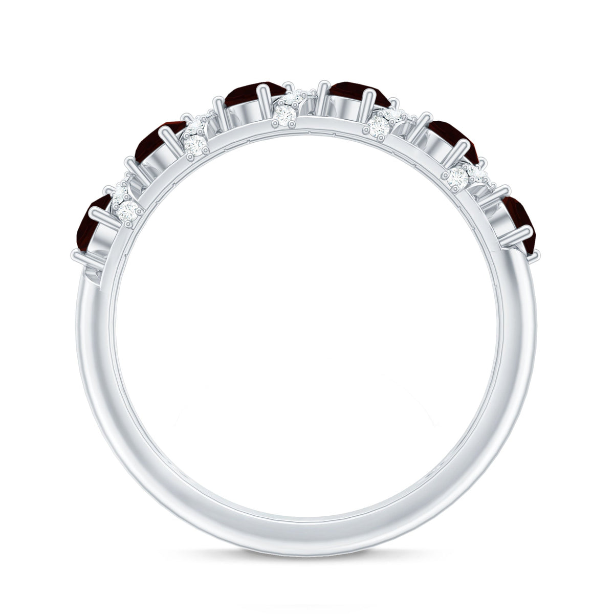 Genuine Red Garnet Diamond Half Eternity Ring for Anniversary
