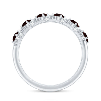 Genuine Red Garnet Diamond Half Eternity Ring for Anniversary