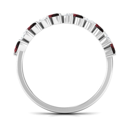Certified Marquise Garnet Half Eternity Band with Diamond