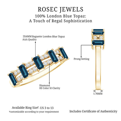 Baguette London Blue Topaz Half Eternity Band with Diamond