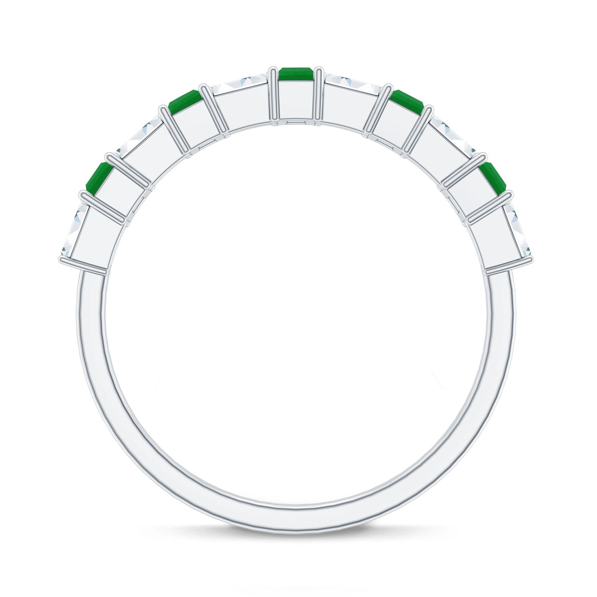 Genuine Baguette Emerald Half Eternity Ring with Moissanite