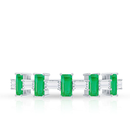 Genuine Baguette Emerald Half Eternity Ring with Moissanite
