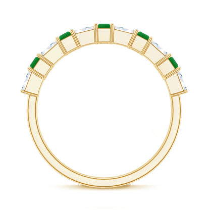Genuine Baguette Emerald Half Eternity Ring with Moissanite