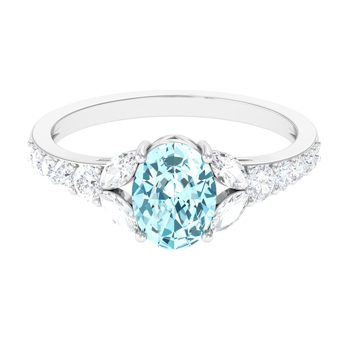 1 Carat Oval Aquamarine Engagement Ring with Diamond