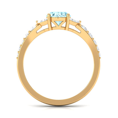 1 Carat Oval Aquamarine Engagement Ring with Diamond