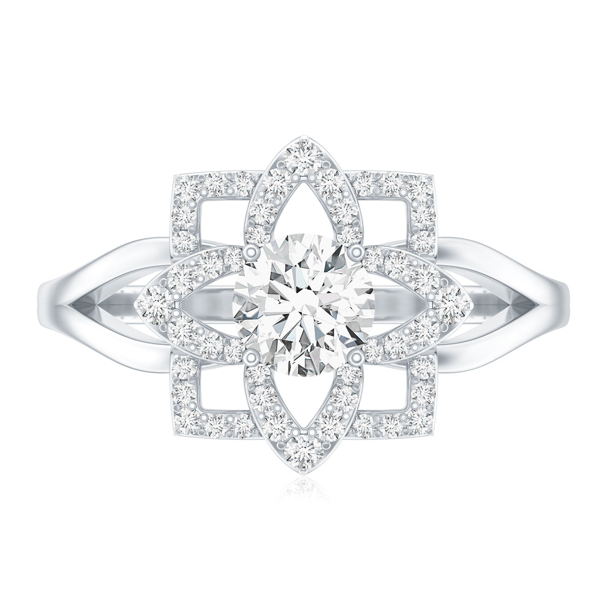 Certified Moissanite Floral Engagement Ring with Split Shank