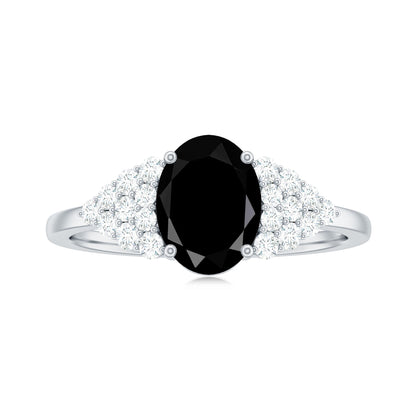 1.9 Carat Lab Grown Black Diamond Oval Engagement Ring with White Diamond
