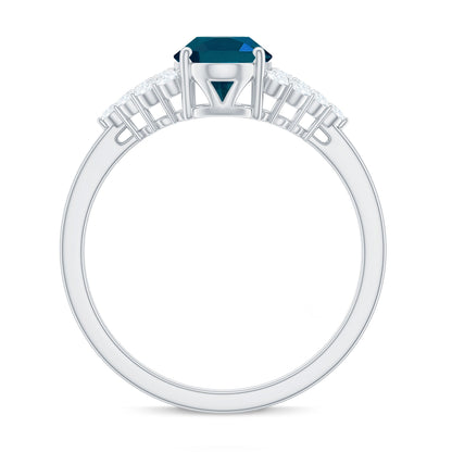 1 Carat Oval Cut London Blue Topaz Classic Engagement Ring with Diamond