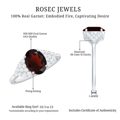 Certified Real 1.5 Carat Garnet Oval Engagement Ring with Diamond