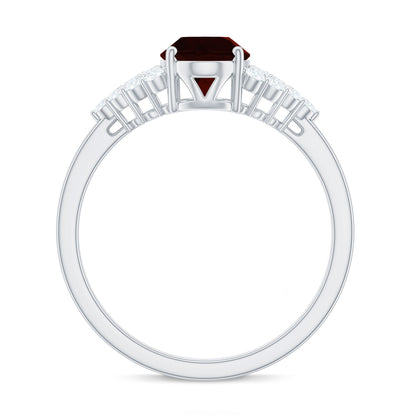 Certified Real 1.5 Carat Garnet Oval Engagement Ring with Diamond