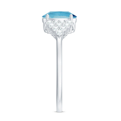 Solitaire 1 Carat Aquamarine Oval Engagement Ring with Diamond Cluster