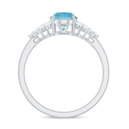 Solitaire 1 Carat Aquamarine Oval Engagement Ring with Diamond Cluster
