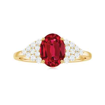 Certified 1.5 Carat Oval Lab Grown Ruby Engagement Ring with Diamond