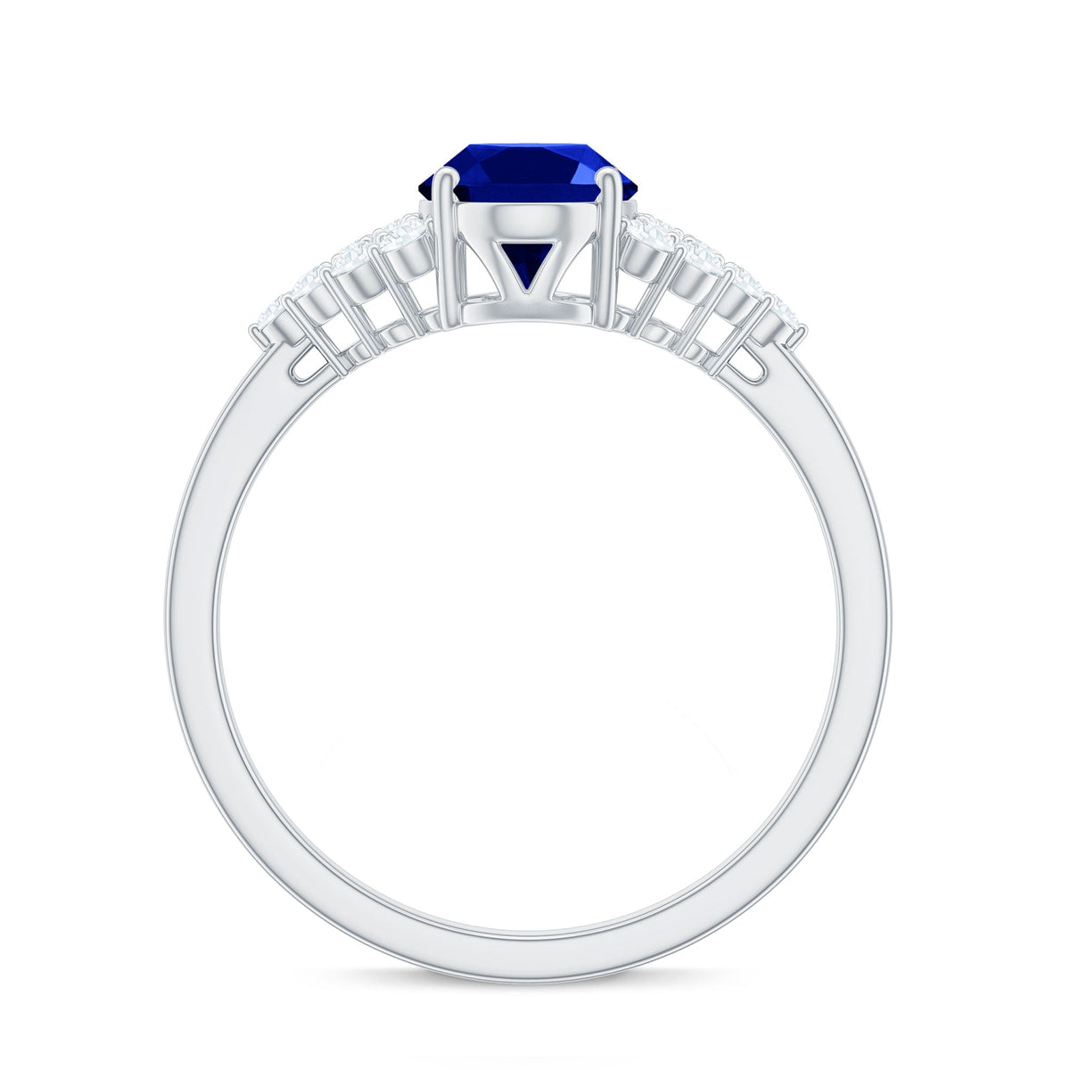 Certified 1.5 Carat Lab Grown Blue Sapphire Oval Engagement Ring with Diamond Side Stones