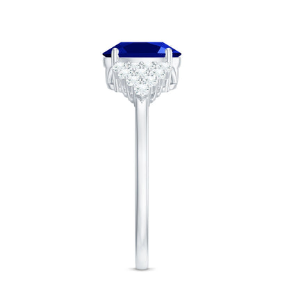 Certified 1.5 Carat Lab Grown Blue Sapphire Oval Engagement Ring with Diamond Side Stones
