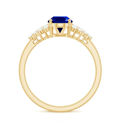 Certified 1.5 Carat Lab Grown Blue Sapphire Oval Engagement Ring with Diamond Side Stones