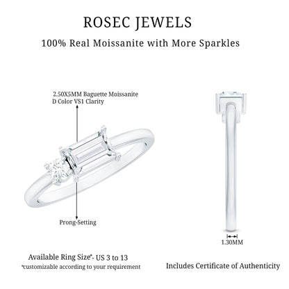 Baguette and Round Moissanite Two Stone Promise Ring