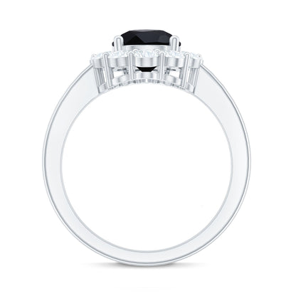 Certified Genuine 1.7 Carat Black Spinel Teardrop Engagement Ring with Diamond Halo