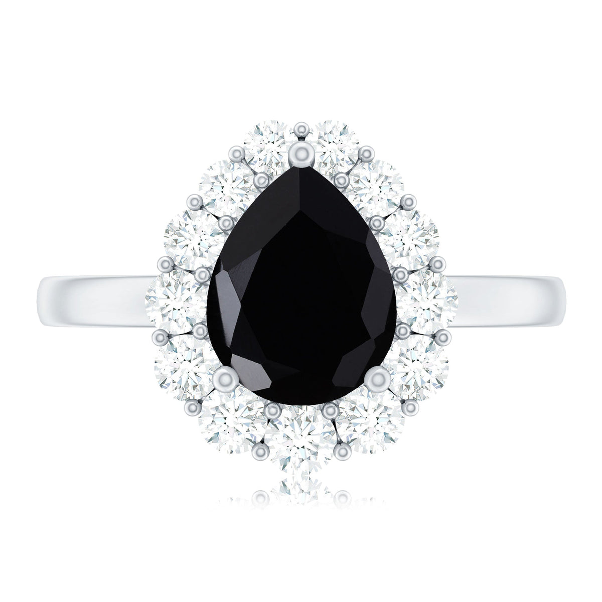 Certified Genuine 1.7 Carat Black Spinel Teardrop Engagement Ring with Diamond Halo