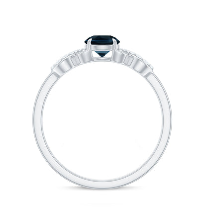 0.6 Carat Round London Blue Topaz Engagement Ring with Criss Cross Diamond