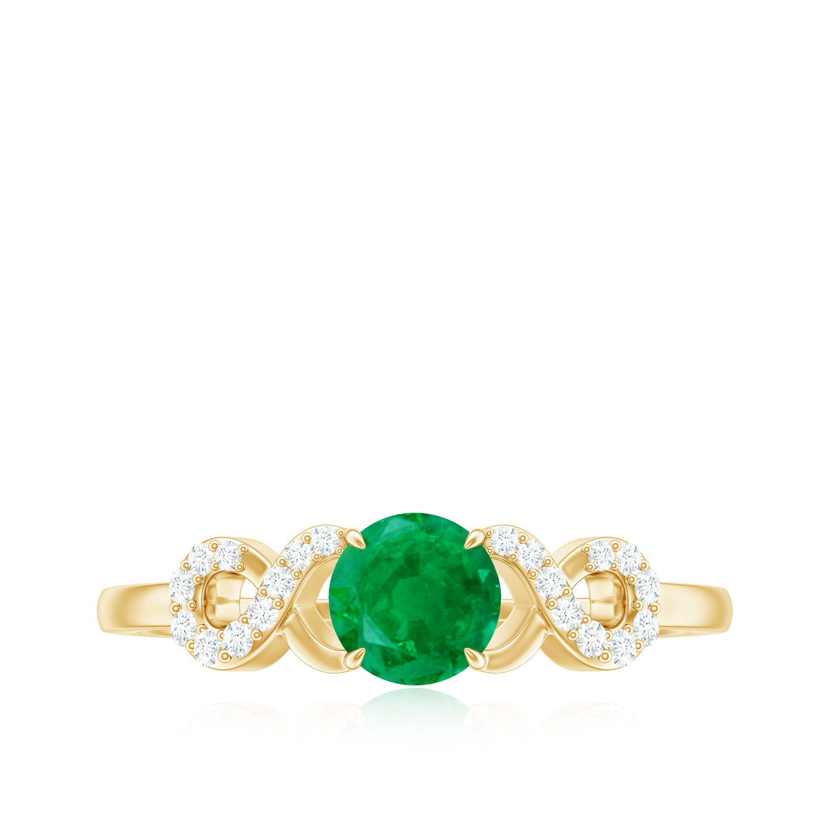 Real Emerald Diamond Promise Engagement Ring with Criss Cross Shank