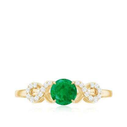 Real Emerald Diamond Promise Engagement Ring with Criss Cross Shank