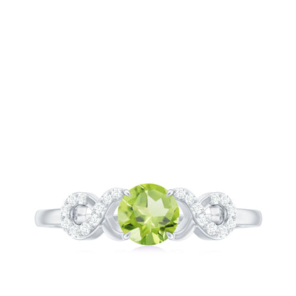 Half Carat Peridot Promise Ring with Diamond Infinity Knot