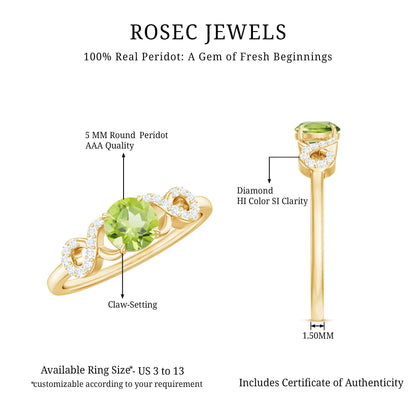 Half Carat Peridot Promise Ring with Diamond Infinity Knot