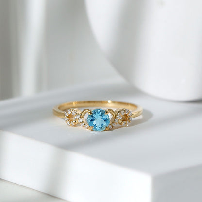 Round Shape Aquamarine and Diamond Infinity Engagement Ring