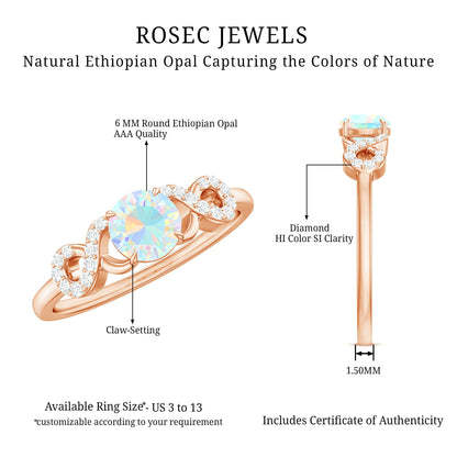 Certified Real Ethiopian Rainbow Opal Diamond Engagement Ring with Criss Cross Shank