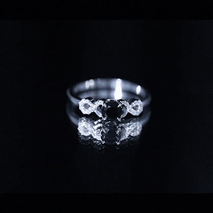 Natural Black Spinel Promise Ring with Diamond Infinity Knot