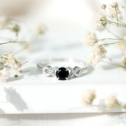 Natural Black Spinel Promise Ring with Diamond Infinity Knot
