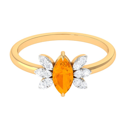 0.3 Carat Marquise Fire Opal and Diamond Engagement Ring