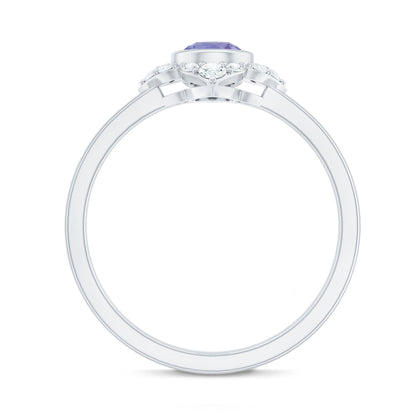 Certified Real Tanzanite Flower Engagement Ring with Diamond
